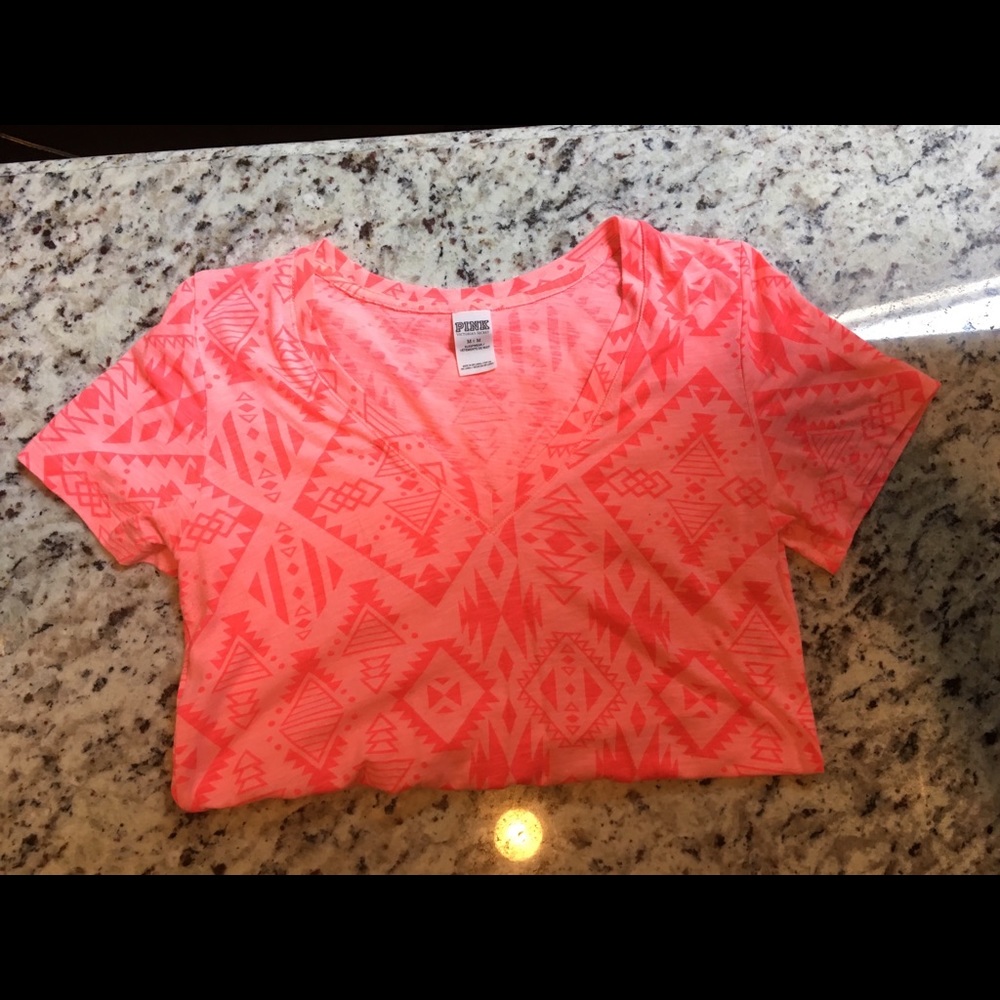 PINK Pink Patterned V-Neck T-Shirt
